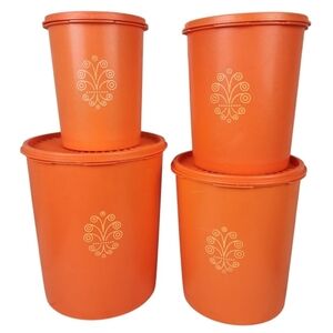 Vintage 70s Tupperware Nesting Cannisters Orange Set of 4